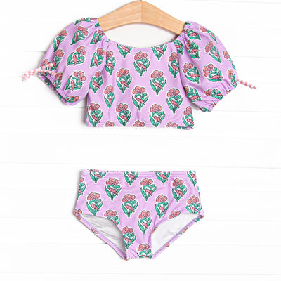 On the Coast Carnation Puff Sleeve Bikini, Purple