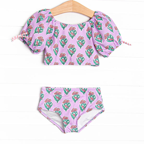 On the Coast Carnation Puff Sleeve Bikini, Purple