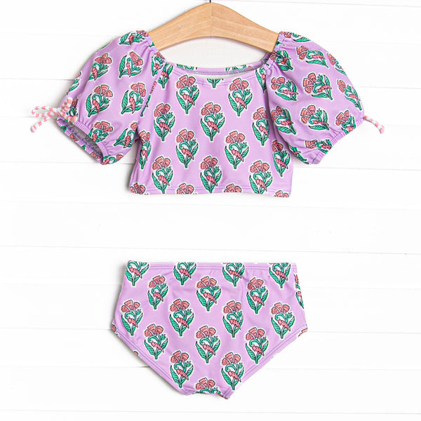 On the Coast Carnation Puff Sleeve Bikini, Purple