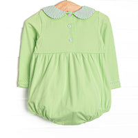Farm Animal Friends Embroidered Long Sleeve Collared Bubble, Green