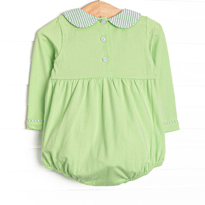Farm Animal Friends Embroidered Long Sleeve Collared Bubble, Green