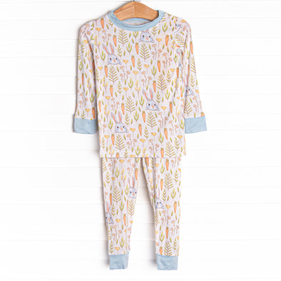 Cottontails and Carrots Bamboo Pajama Set, Blue