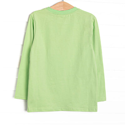 Farm Animal Friends Embroidered Long Sleeve Top, Green