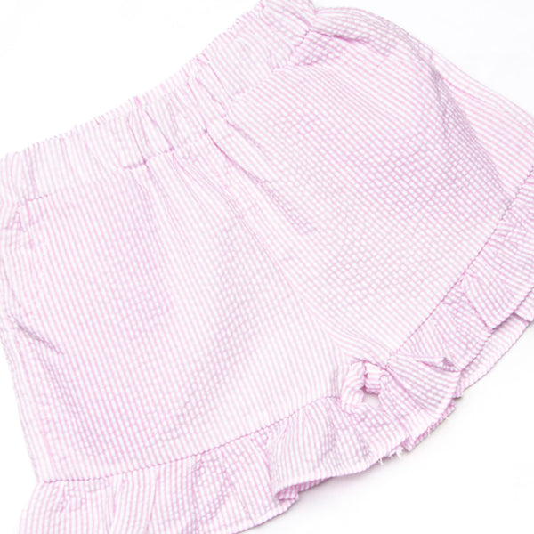 Pink Shoreline Shells Ruffle Short Set, Blue