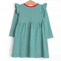 Everly Long Sleeve Dress, Red and Green Stripe