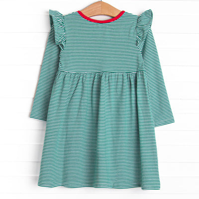Everly Long Sleeve Dress, Red and Green Stripe