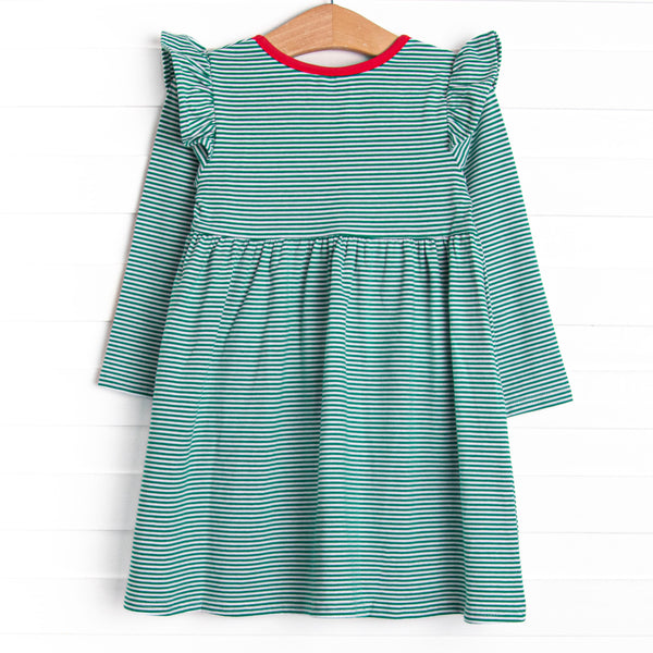 Everly Long Sleeve Dress, Red and Green Stripe