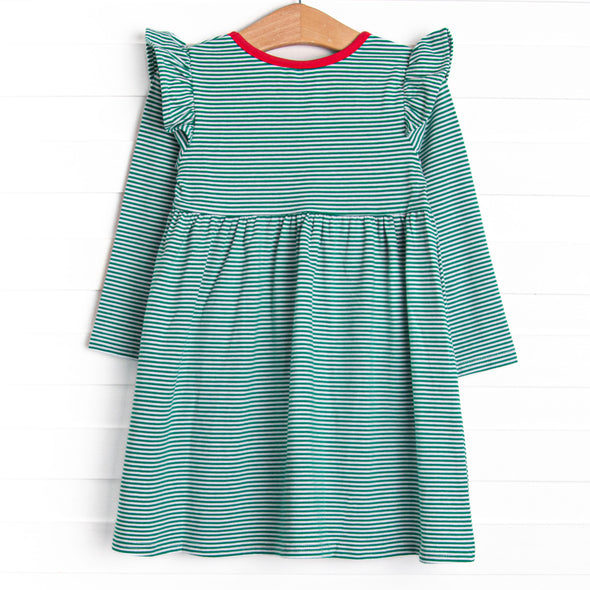Everly Long Sleeve Dress, Red and Green Stripe