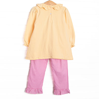 Sweet as a Piglet Applique Ruffle Legging Set, Yellow
