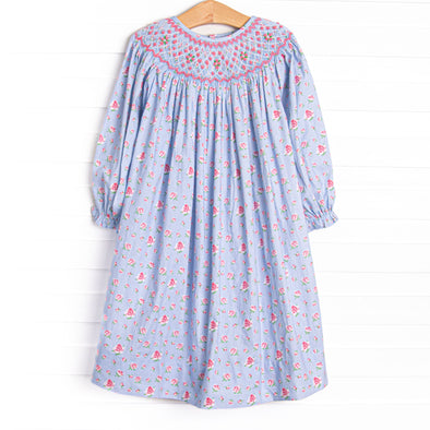 Rebecca Rosebud Smocked Bishop Dress, Blue