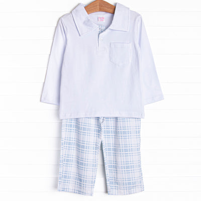 Properly Plaid Pant Set, Blue