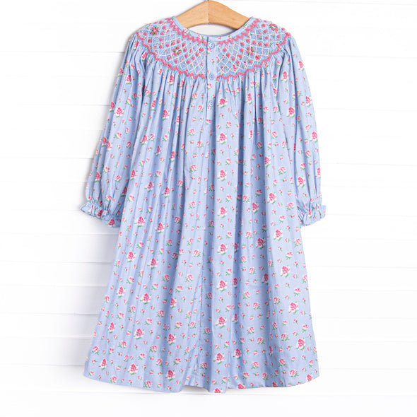 Rebecca Rosebud Smocked Bishop Dress, Blue