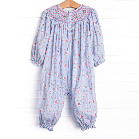 Rebecca Rosebud Smocked Romper, Blue