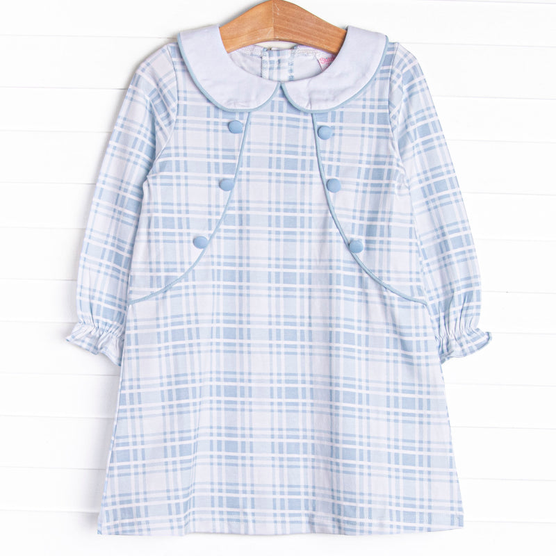 Girl's Properly Plaid Dress in Blue size 5 | Stitchy Fish Girl's Properly Plaid Dress in Blue size 5 | Stitchy Fish