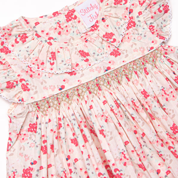Pink Petals Flutter Sleeve Dress, Pink Floral