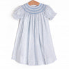 Blue Blooms Puff Sleeve Smocked Dress, White