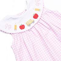 Ready, Set, School Embroidered Dress, Pink