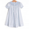 Blue Blooms Puff Sleeve Smocked Dress, White