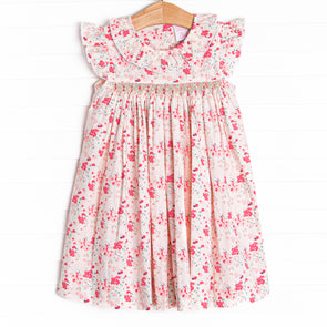 Pink Petals Flutter Sleeve Dress, Pink Floral