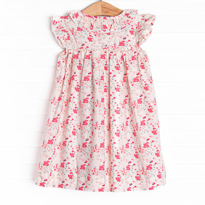 Pink Petals Flutter Sleeve Dress, Pink Floral