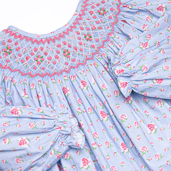 Rebecca Rosebud Smocked Romper, Blue