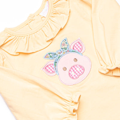 Sweet as a Piglet Applique Ruffle Legging Set, Yellow