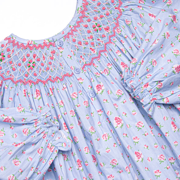Rebecca Rosebud Smocked Romper, Blue