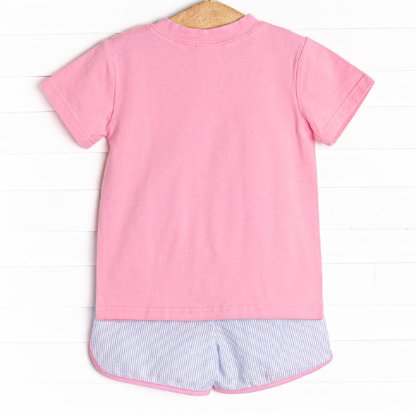 Sporting Time Seersucker Short Set, Pink