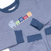 Chugging Along Applique Romper, Navy Stripe