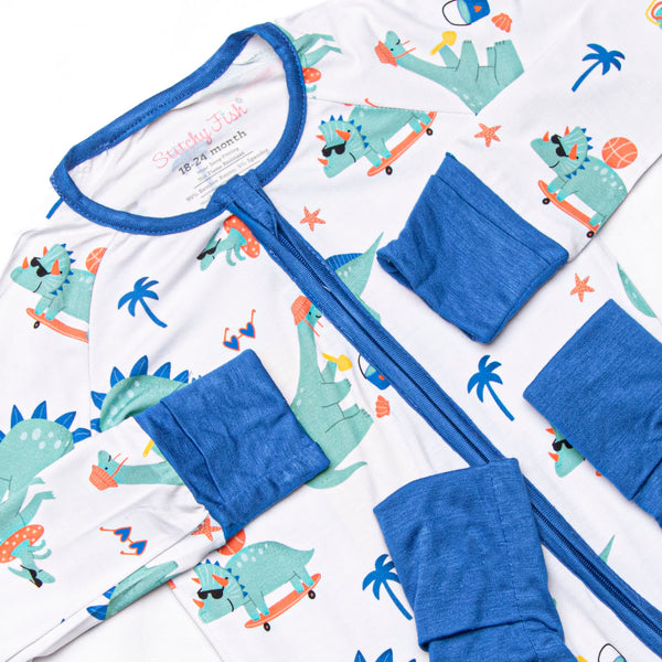 Summer Saurus Bamboo Zippy Pajama, Green