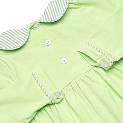 Farm Animal Friends Embroidered Long Sleeve Collared Bubble, Green