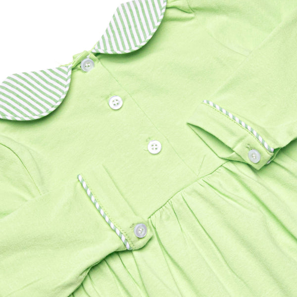 Farm Animal Friends Embroidered Long Sleeve Collared Bubble, Green