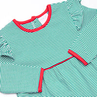 Gracie Romper, Red and Green Stripe