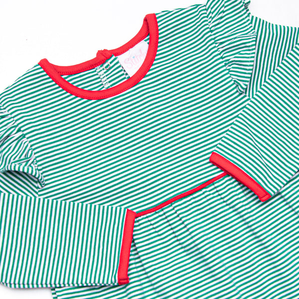 Gracie Romper, Red and Green Stripe
