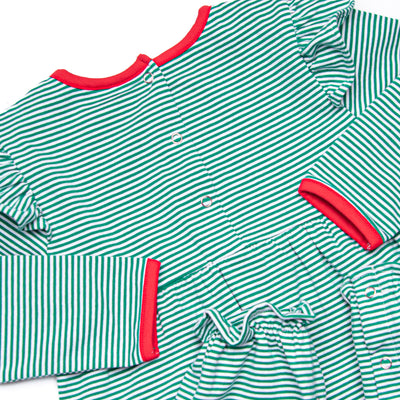 Gracie Romper, Red and Green Stripe