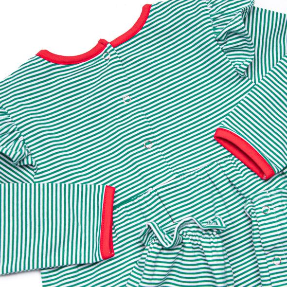 Gracie Romper, Red and Green Stripe