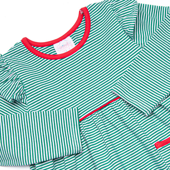 Everly Long Sleeve Dress, Red and Green Stripe