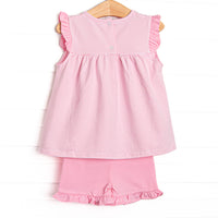 Bonnie Ruffle Short Set, Pink Stripe