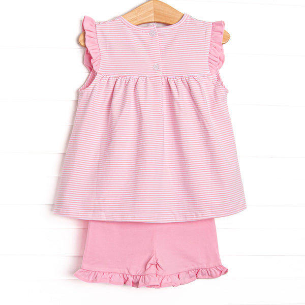 Bonnie Ruffle Short Set, Pink Stripe