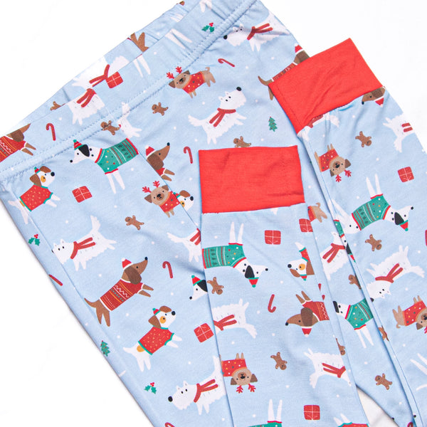 Pups and Presents Bamboo Pajama Set, Blue