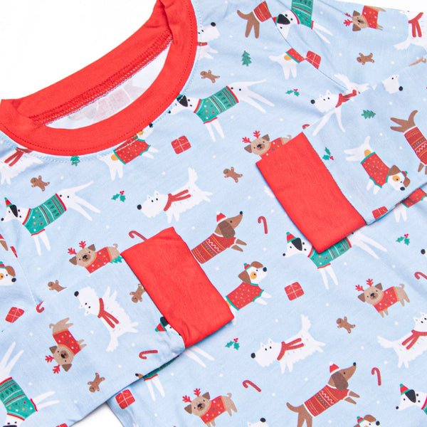 Pups and Presents Bamboo Pajama Set, Blue