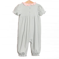 Sophie Pima Long Romper, Light Pink and Sage Stripe
