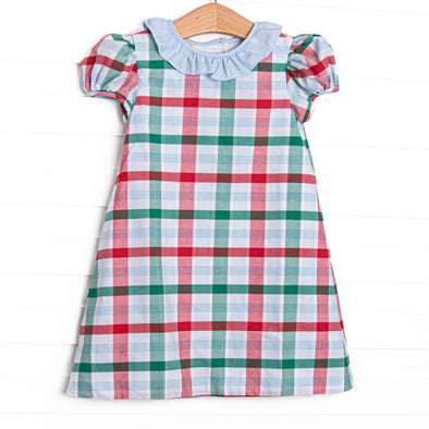 red white and blue plaid dress Plus Size - Puff Sleeve Tiered Maxi Dress - Challis Plaid Red & Blue