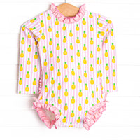 Tropic Like it's Hot Long Sleeve One Piece Rash Guard, Pink