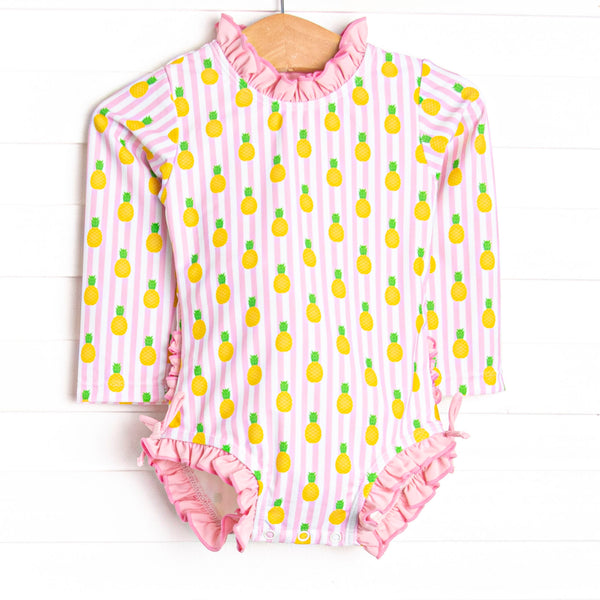 Tropic Like it's Hot Long Sleeve One Piece Rash Guard, Pink