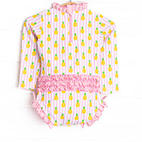 Tropic Like it's Hot Long Sleeve One Piece Rash Guard, Pink