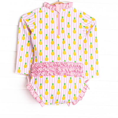 Tropic Like it's Hot Long Sleeve One Piece Rash Guard, Pink