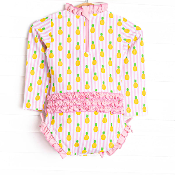 Tropic Like it's Hot Long Sleeve One Piece Rash Guard, Pink