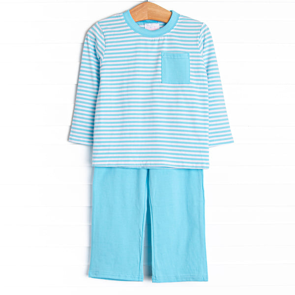 Evan Pant Set, Aqua Stripe