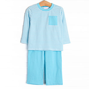 Evan Pant Set, Aqua Stripe